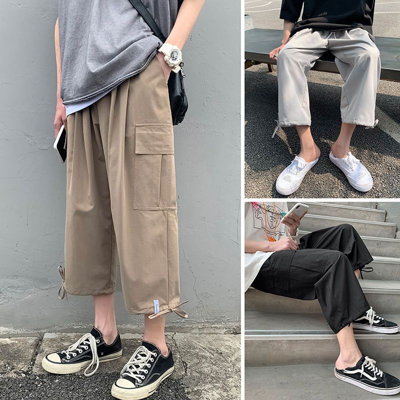 Ins wide leg work wear 7-part pants men's summer thin Korean version loose fashion all-around fashion brand straight pants for men