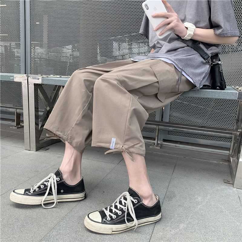 Ins wide leg work wear 7-part pants men's summer thin Korean version loose fashion all-around fashion brand straight pants for men