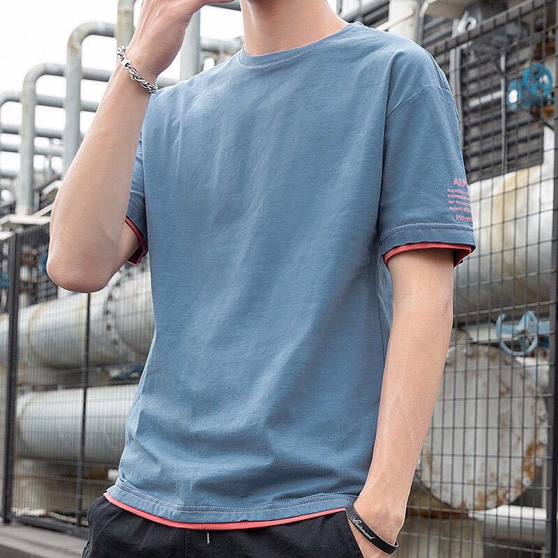 Summer new youth men's thin section short-sleeved T-shirt male student Korean version of printed round neck T-shirt top male 1/2 pieces