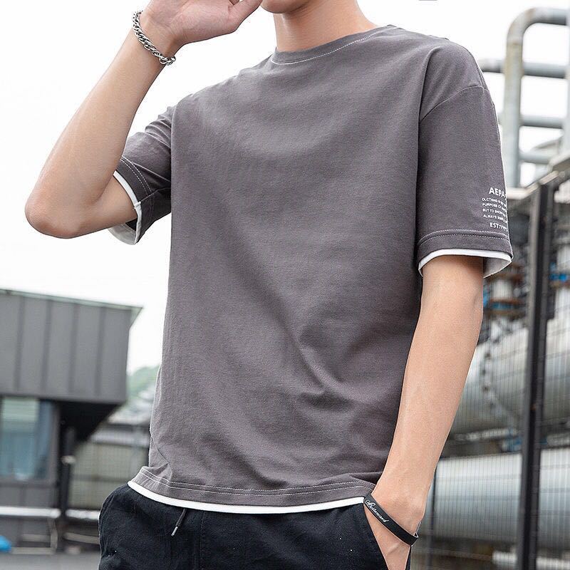 Summer new youth men's thin section short-sleeved T-shirt male student Korean version of printed round neck T-shirt top male 1/2 pieces