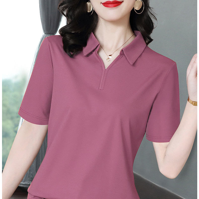 100% cotton short sleeve T-shirt for women loose summer new fashion thin polo collar top bottoming for women