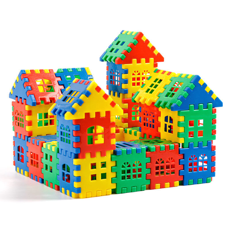 早教益智儿童积木方块塑料拼插房子组拼装幼儿园男女环保启蒙玩具