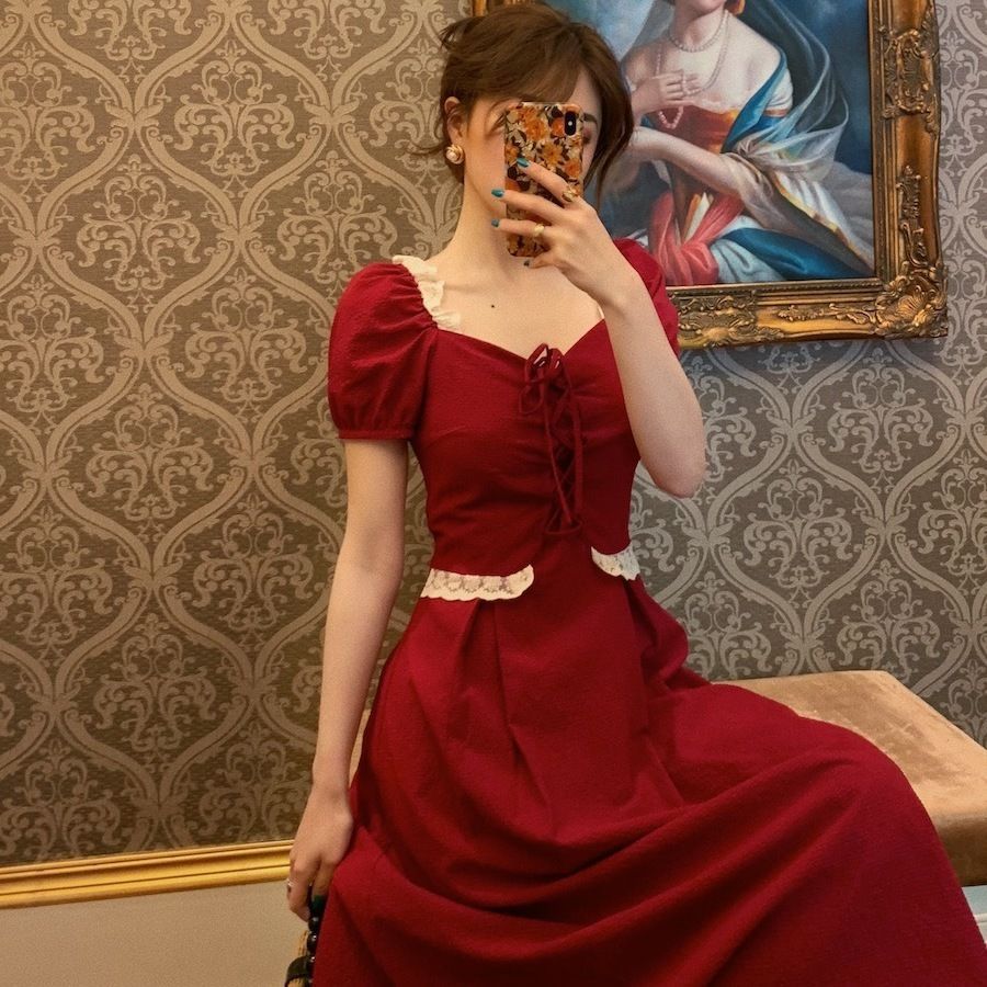 2020 summer new style thin covering shoulder French girl like romantic summer dress in two colors