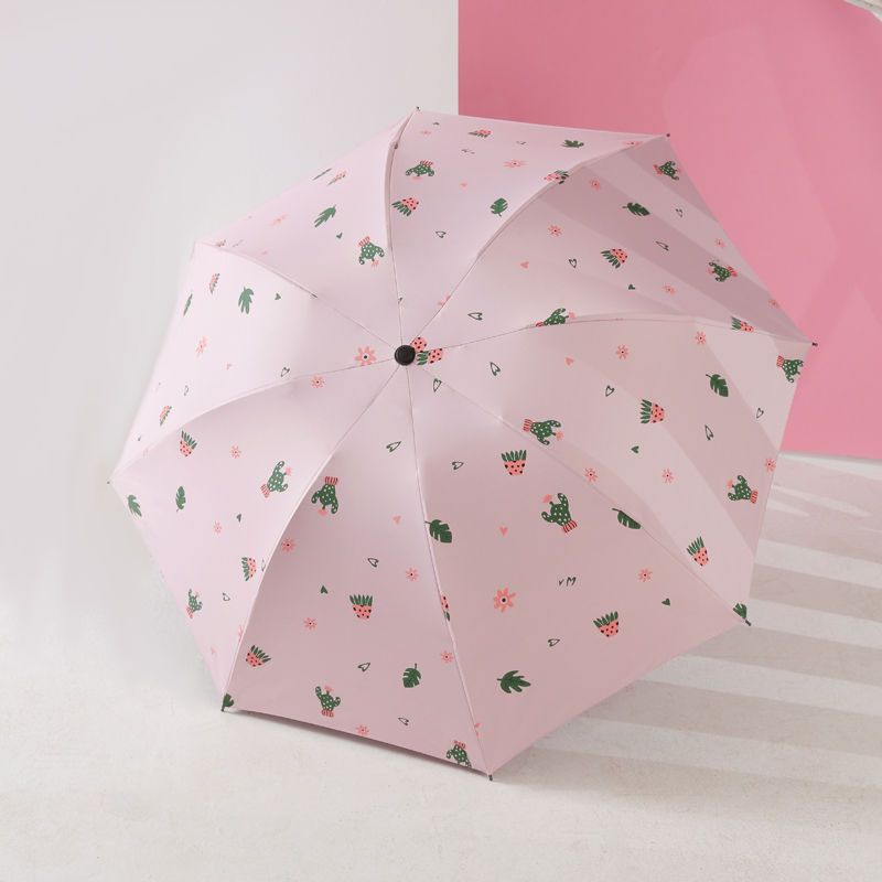 Sunny and rainy dual-use small fresh simple umbrella female folding sun protection UV sun umbrella student vinyl three-fold umbrella