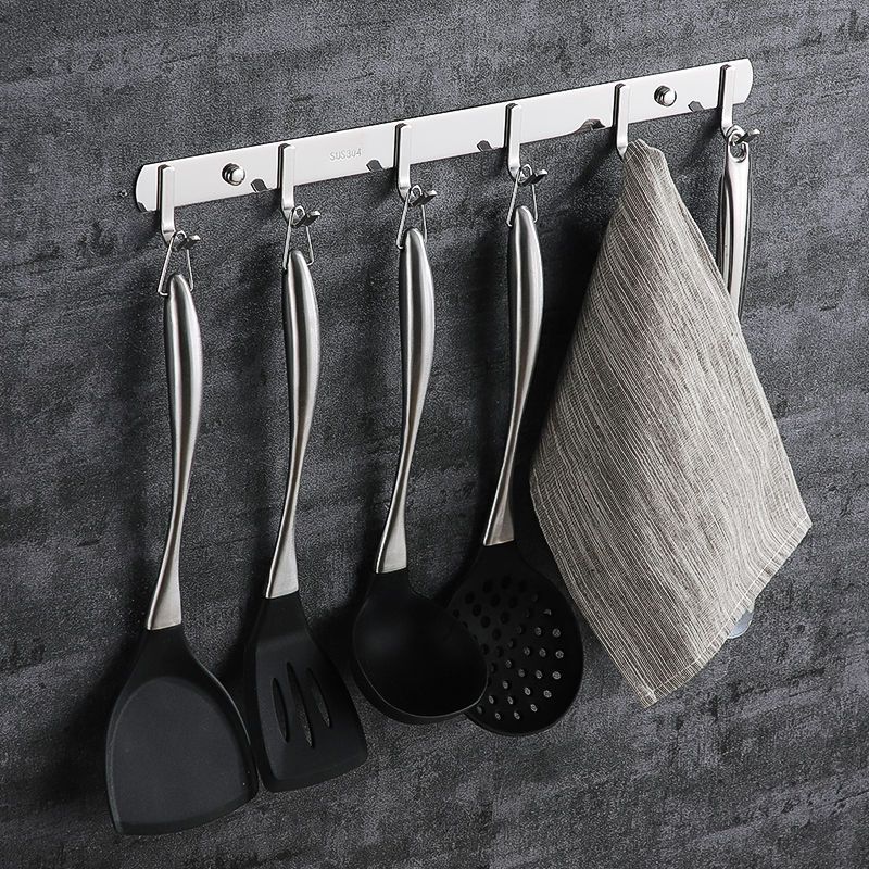 Non punching stainless steel hook multi functional household commercial clothes hook stick hook row hook toilet kitchen hanger