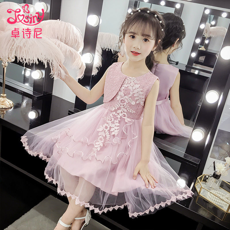 卓詩尼女童連衣裙2023夏季新款蓬蓬紗兒童裙子洋氣時髦繡花公主裙