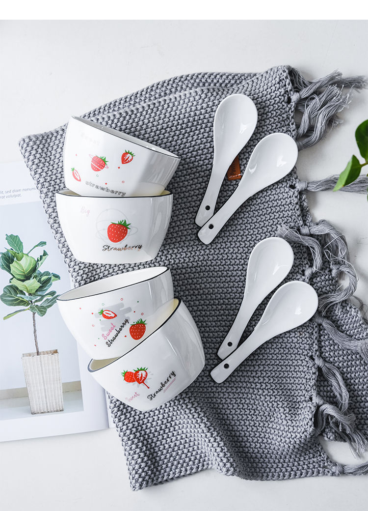 碗碟套装创意4.5寸家用陶瓷碗卡通可爱时尚欧式饭碗沙拉碗带勺筷