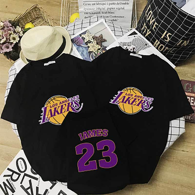 Kobe curry, James basketball, parents and children, family of three and four, spring clothes, mother and son, foreign style, short sleeve T-shirt