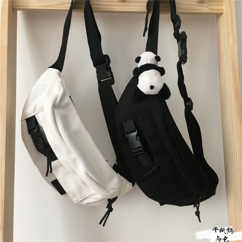 Korean version ins versatile dark wind Harajuku canvas chest bag Hong Kong style leisure messenger bag Japanese waist bag female student male
