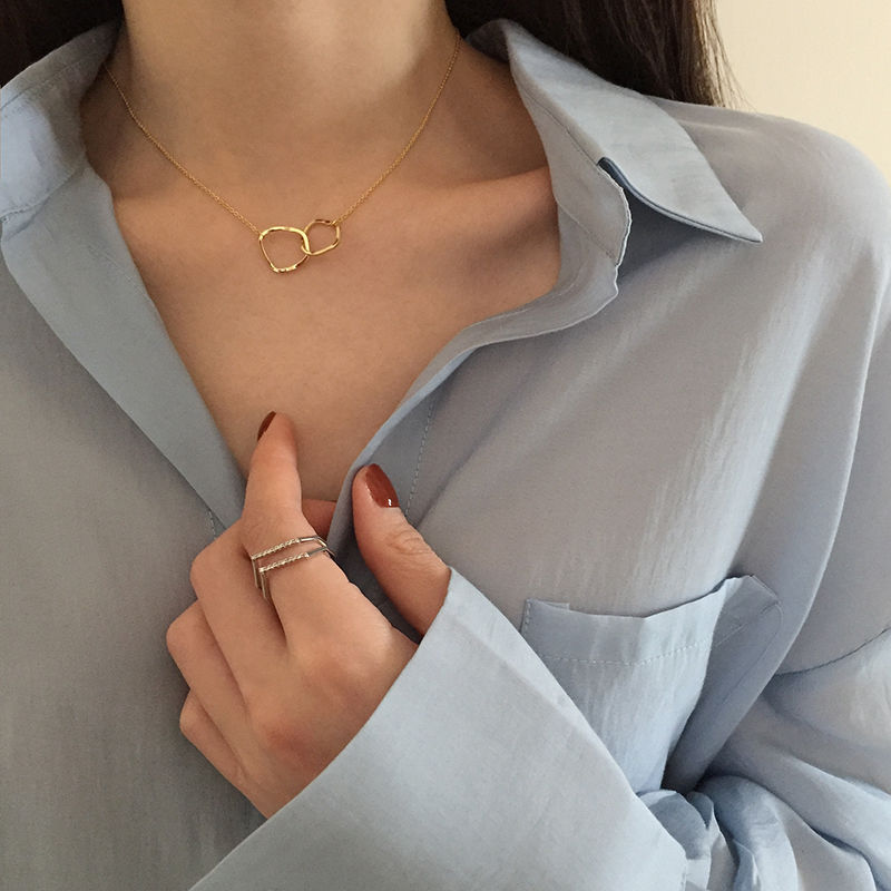 South Korea East Gate cool wind simple double ring niche design feeling net red tide Necklace female clavicle chain neck chain
