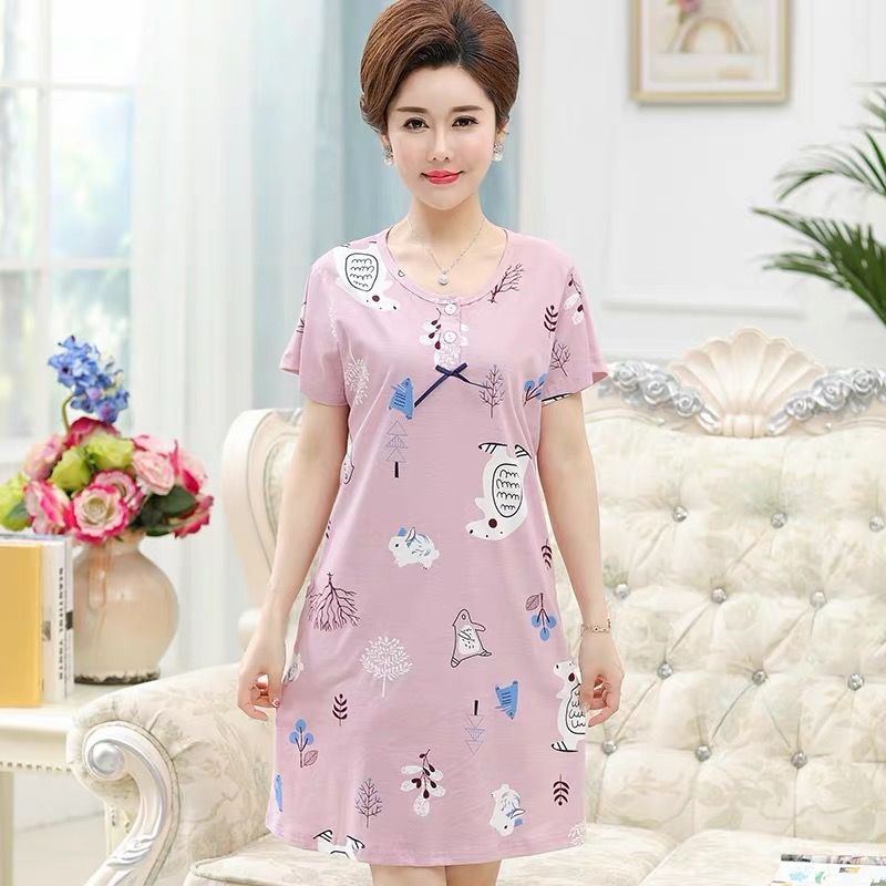 Antarctic mother nightdress women's summer short-sleeved cotton skirt cotton middle-aged pajamas summer middle-aged and elderly suits