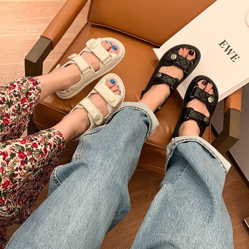 37792-小香风凉鞋女2021新款夏季真皮魔术贴平底休闲百搭网红女鞋ins潮-详情图
