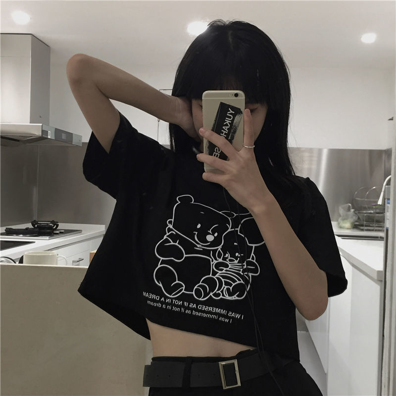 Net red bear short T-shirt for women's summer new Korean version loose yuansuo BF wind short sleeve student BM top ins fashion