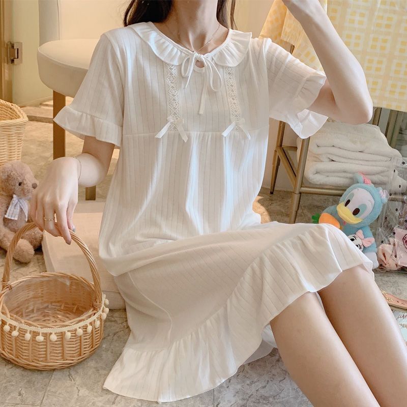 Pajamas women's summer cotton nightdress short-sleeved Korean version cute student princess wind thin section summer large size home service