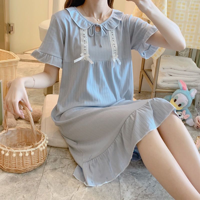 Pajamas women's summer cotton nightdress short-sleeved Korean version cute student princess wind thin section summer large size home service