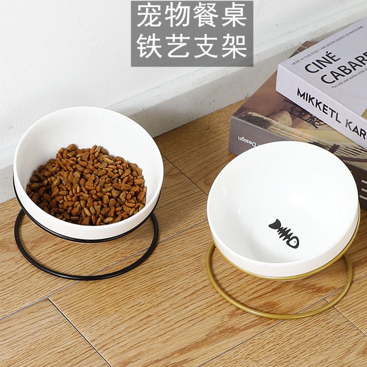 Tilted pet bowl holder water bowl cat Bowl Ceramic cat bowl with iron frame cat food basin to protect cat table