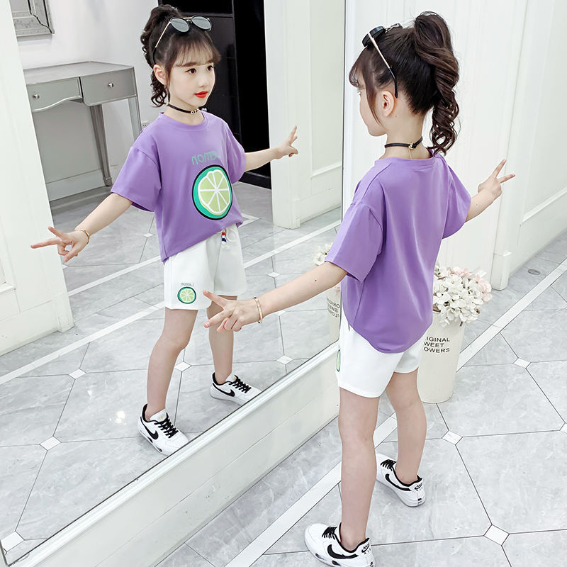 100% cotton girl short-sleeved t-shirt summer dress  new t-shirt medium and large children's half-sleeved girl tops children's clothing