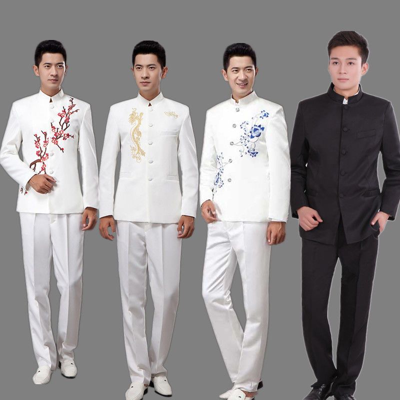 新款大合唱演出服男成人礼服民国风中山装绣花主持人歌手舞蹈乐队 虎窝拼