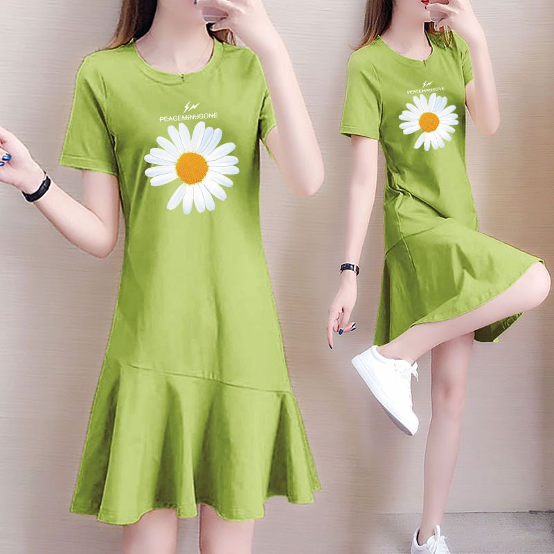 100% cotton casual fishtail Dress Girls Summer fashion T-shirt medium long skirt thin temperament student skirt