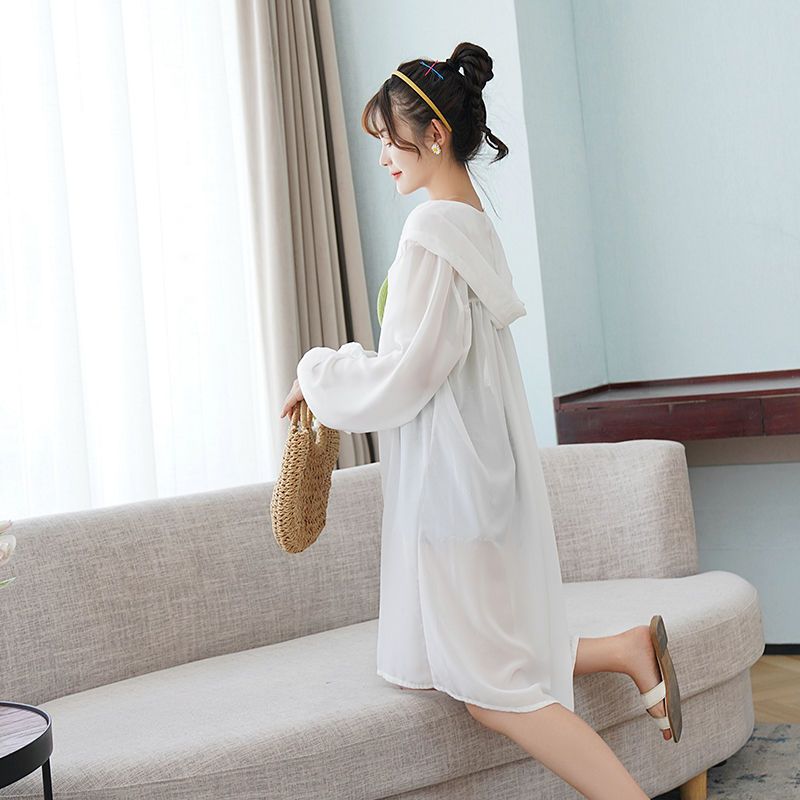 Ice silk chiffon sunscreen cardigan women's mid-length  new Korean version ultra-thin fairy sunscreen shawl outside