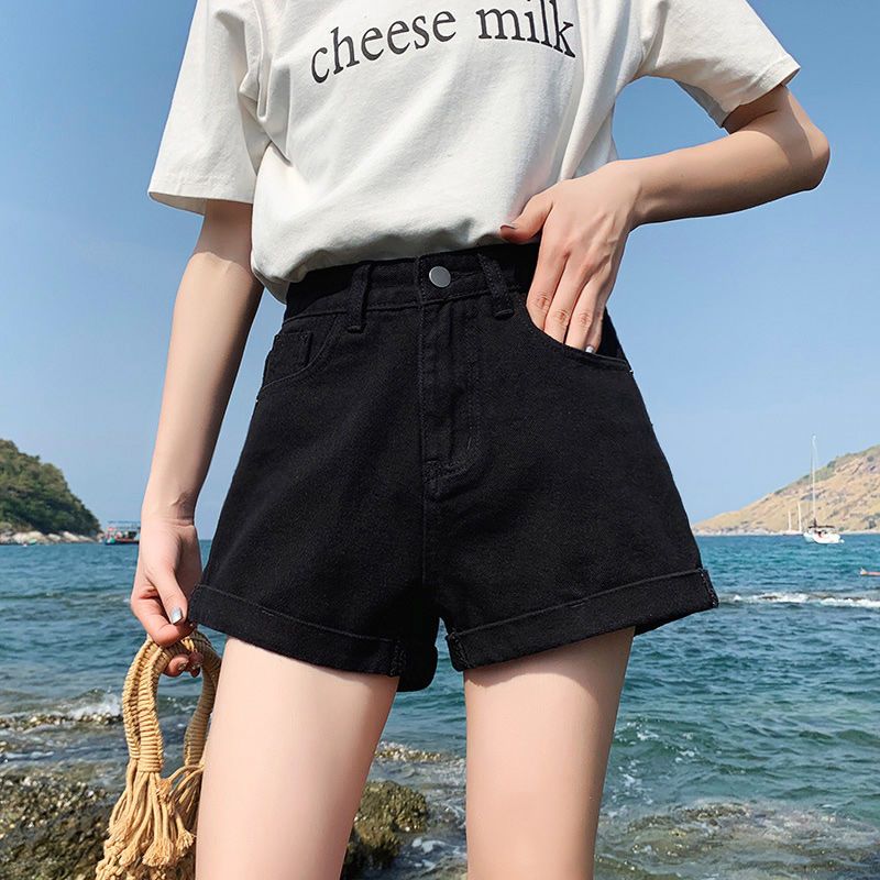 2020 summer new loose denim shorts women's Korean version curled edge show thin A-line wide leg student hot pants