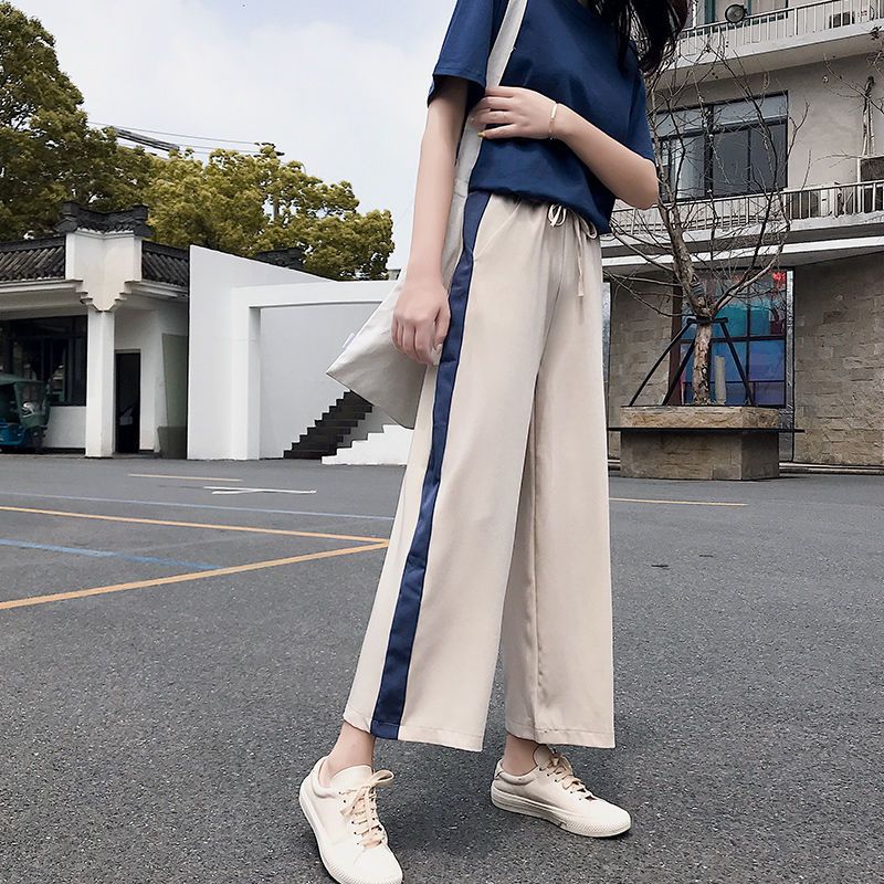 阔腿裤女夏学生韩版休闲九分小个子薄款宽松高腰显瘦运动新款2021 图片 5