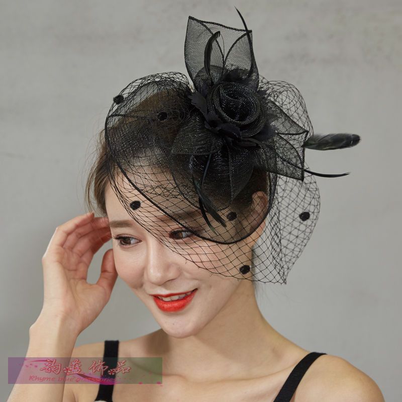 Bridal veil, hair ornament, celebrity, small hat, cheongsam show headdress, veil net, gauze flower, retro hat night, Shanghai
