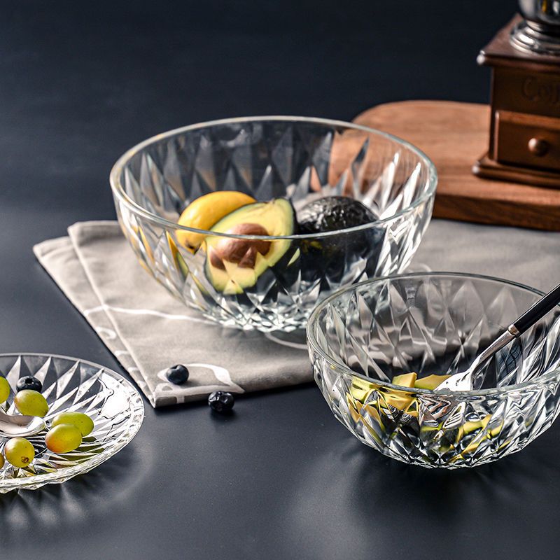 透明玻璃钻石纹碗水果蔬菜沙拉碗冰碗ins风厨房餐具大中小号套