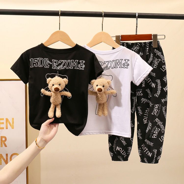 Girls' summer short sleeve suit 2020 new children's summer pants boy baby's two piece suit Korean fashion