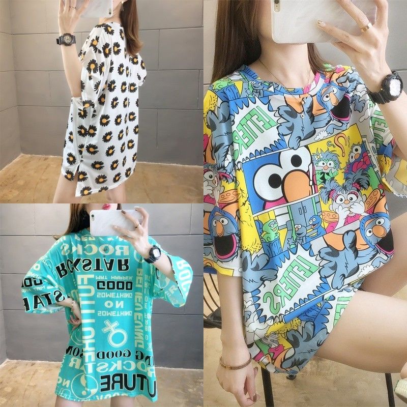 Short sleeve T-shirt 2020 new summer cartoon letter Daisy Mickey Korean version ins medium length loose top female