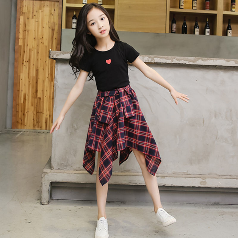Girls summer suit 2020 new Korean version of girls' shorts cotton short sleeve girls' long skirt