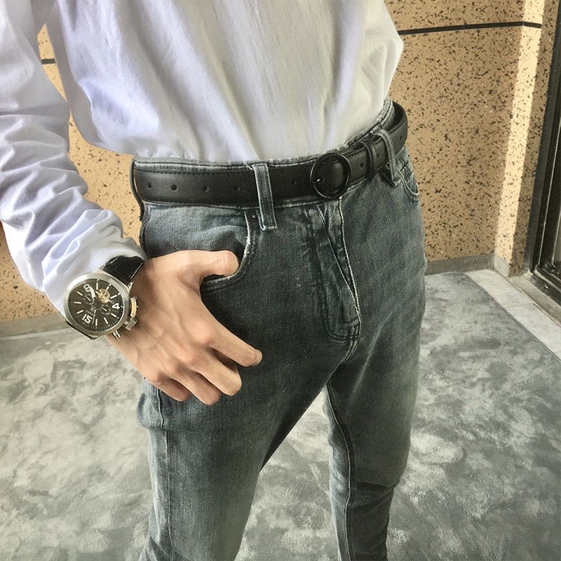 Hong Kong style cool belt for men, trendy young people, students, Korean version, versatile, simple belt, women, Korean personality, black