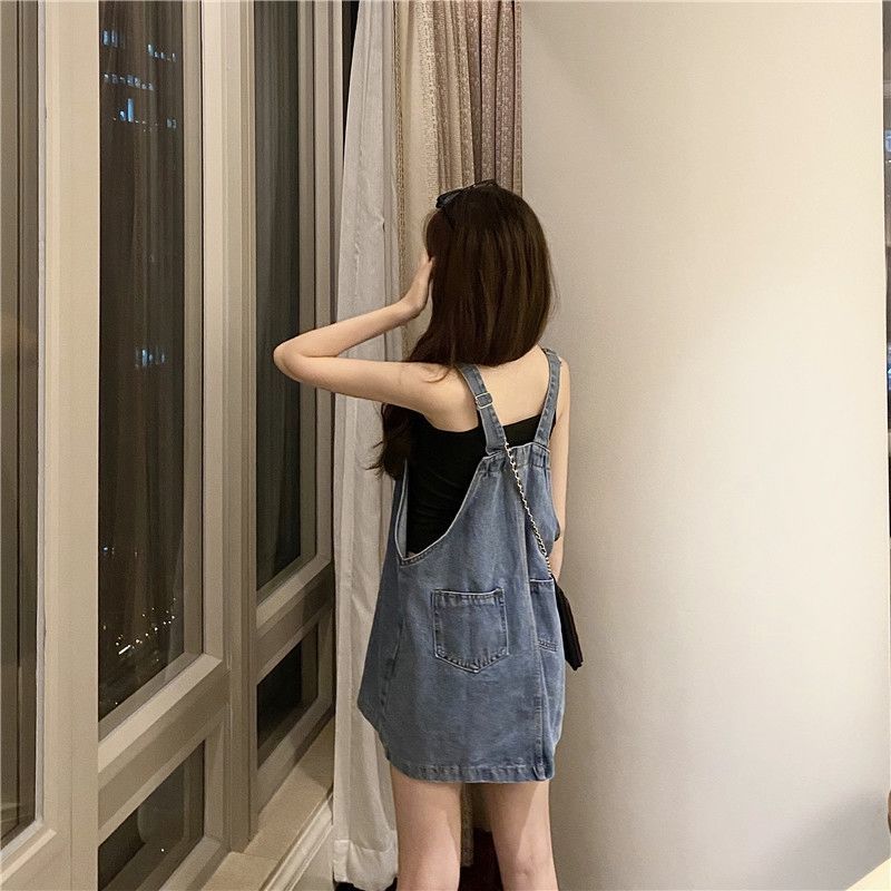 Denim dress with shoulder dress for women summer 2020 new Korean version of loose, small and age reducing foreign style retro short dress