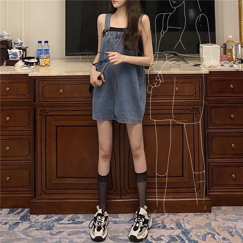 Denim dress with shoulder dress for women summer 2020 new Korean version of loose, small and age reducing foreign style retro short dress
