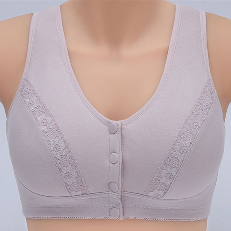 Middle-aged and elderly mother women's no steel ring front buckle pure cotton bra large size thin bra old cotton cloth underwear underwear