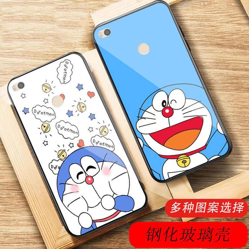 玻璃壳小米max2手机壳哆啦a梦mi max2保护套mde40可爱卡通蓝胖子