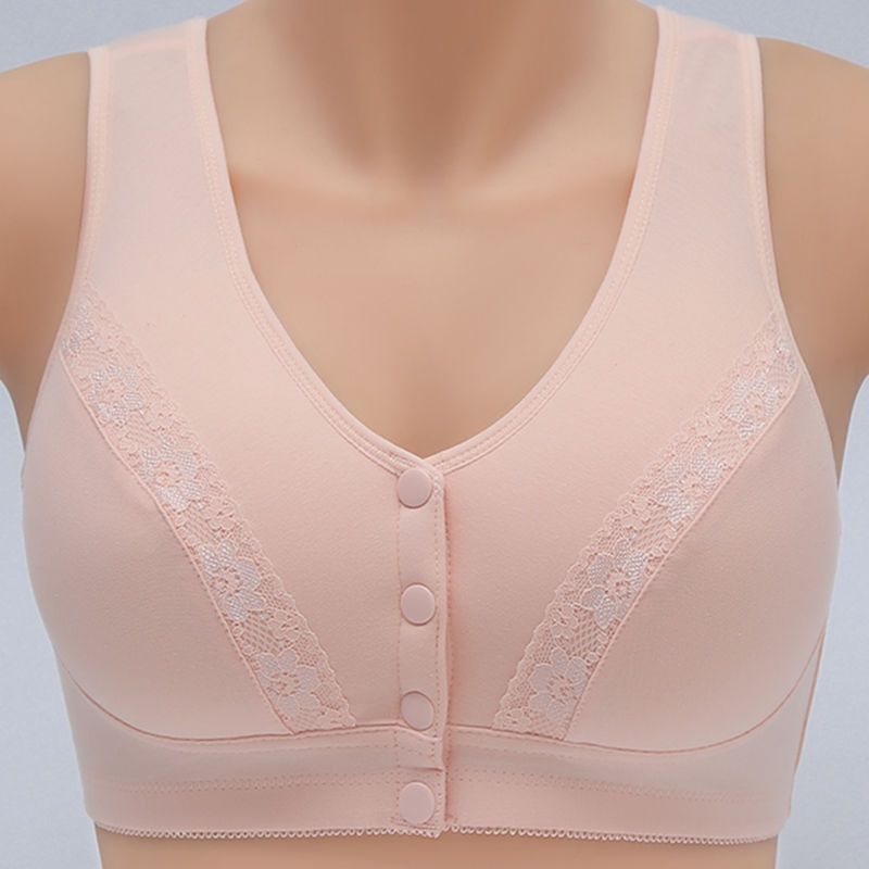 Middle-aged and elderly mother women's no steel ring front buckle pure cotton bra large size thin bra old cotton cloth underwear underwear