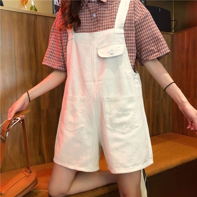 Large size fat mm spring and autumn denim overalls women's Korean version loose straight tube suspenders temperament all-match jumpsuit trousers