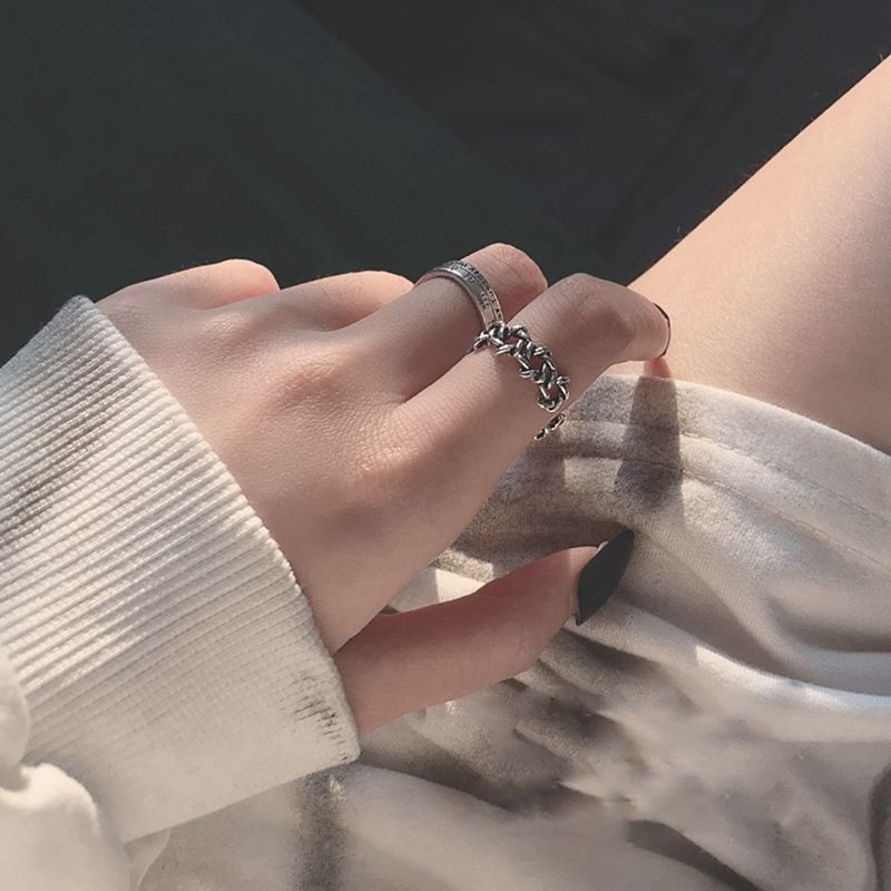复古罗马数字开口戒指女ins 可调节个性小众设计韩版活口指环食指