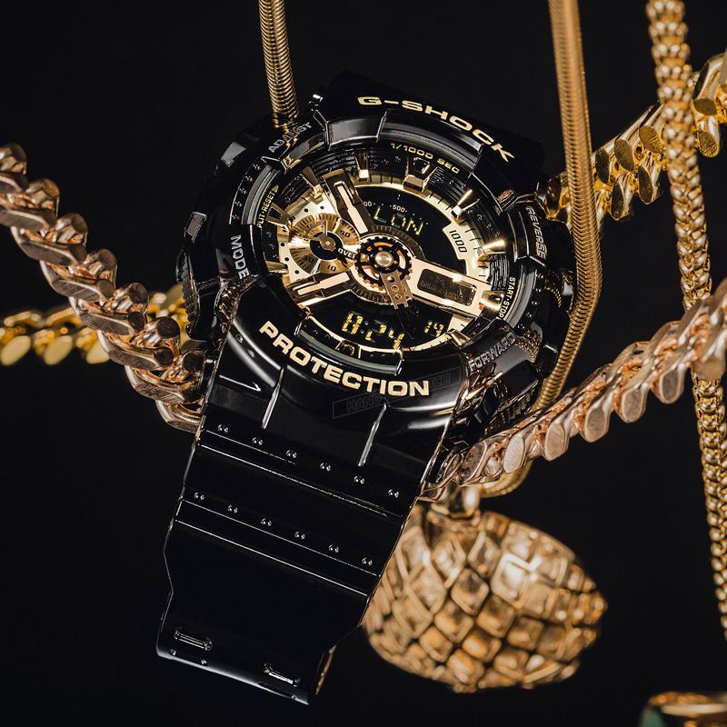 正品卡西欧gshock运动防水防震黑金casio电子手表男ga110gb1a