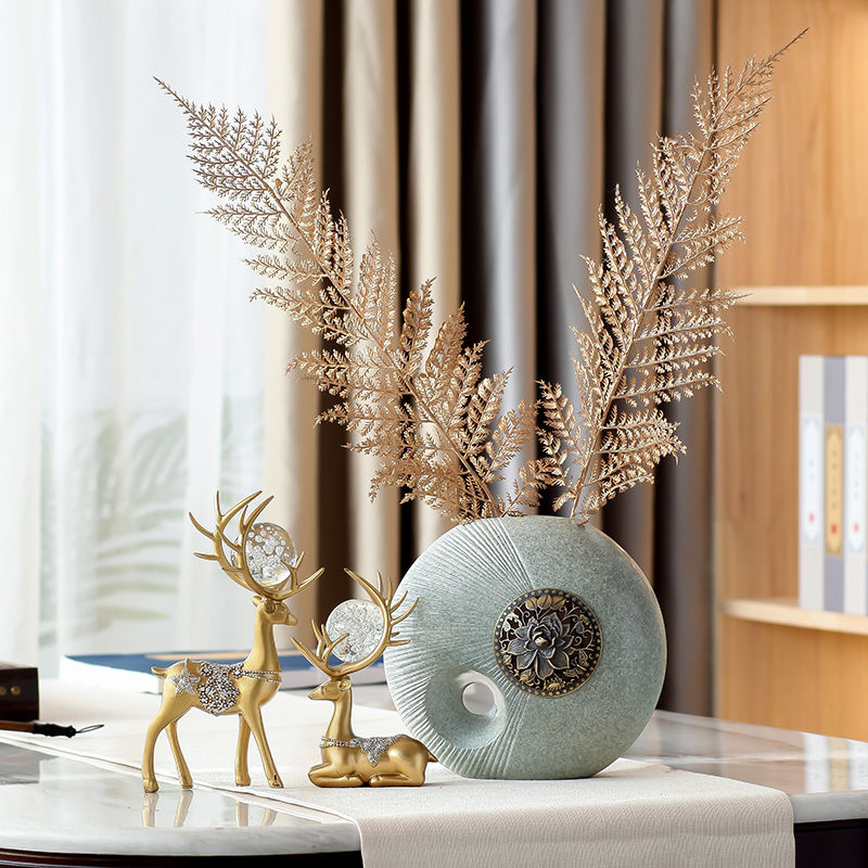 新中式客厅装饰品创意办公室鹿摆件轻奢家居客厅花瓶摆设现代简约