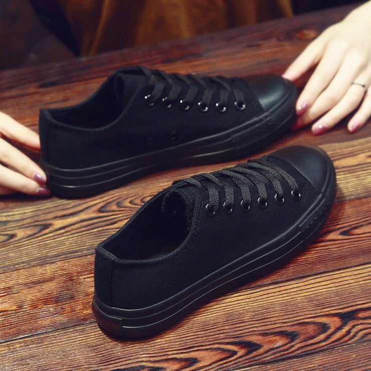 Little black shoes children's new summer all black Korean fashion versatile student flat shoes sneakers canvas shoes