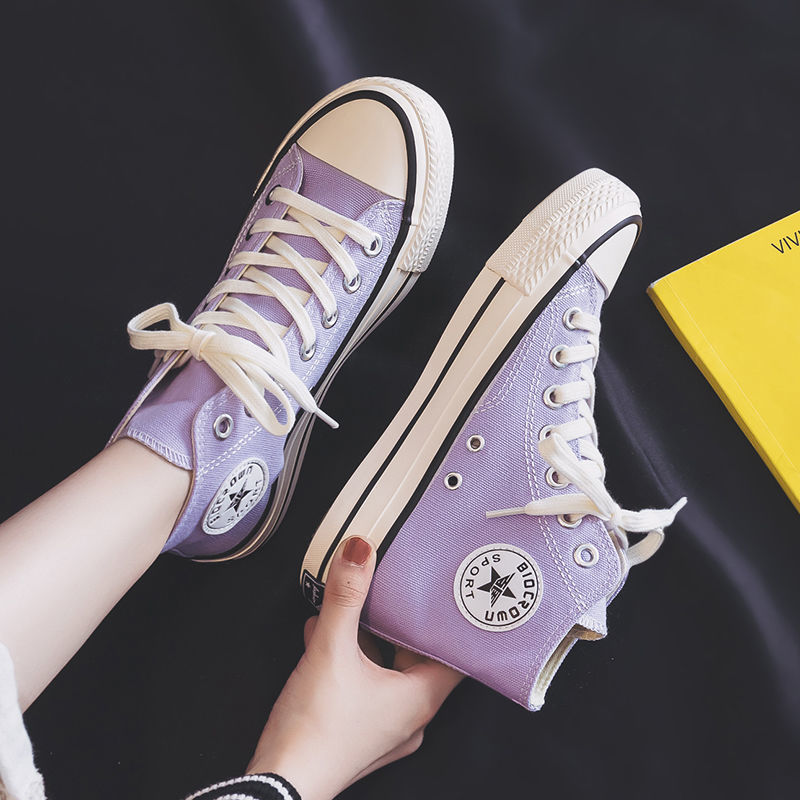 Taro purple high-top canvas shoes female students Korean version 1970s tide 2021 spring and autumn new retro all-match ins sneakers