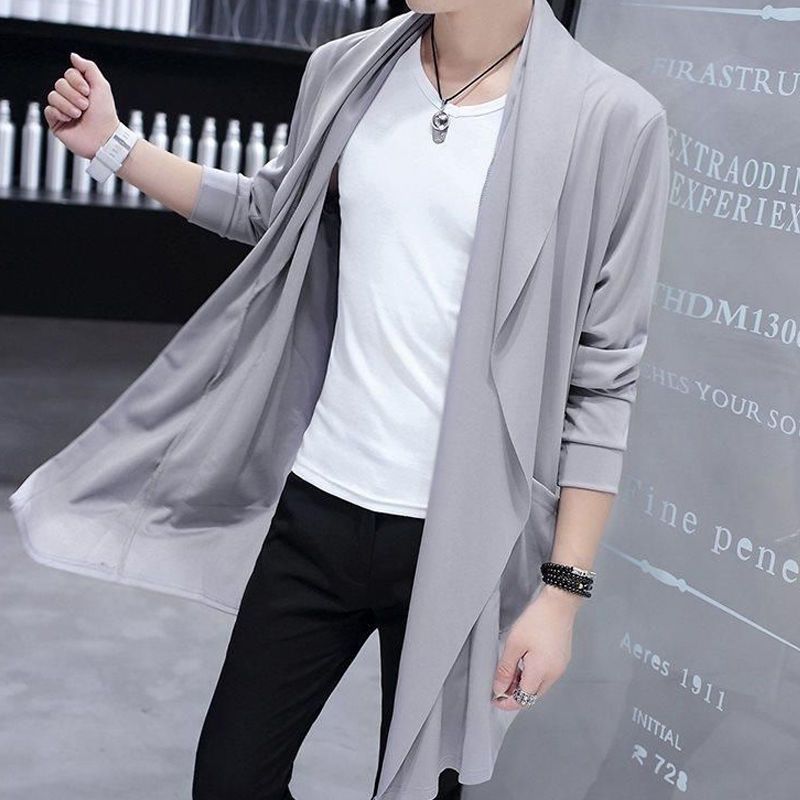 Spring new cardigan men's Korean slim fit long sleeve youth pure color thin casual smooth T-shirt coat