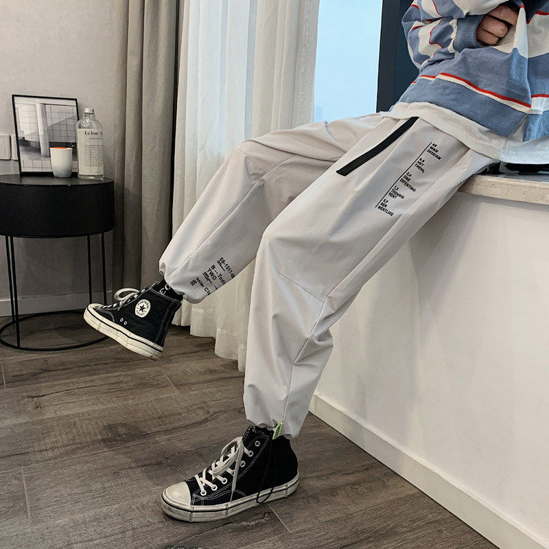 Men's casual pants, men's trousers, summer thin trousers, men's loose students, Korean version of cropped trousers, trendy all-match sports pants