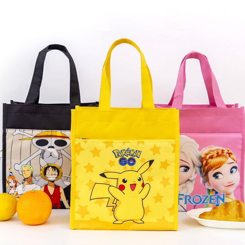 Student female lunch box bag boys and girls lunch box with rice bag KT cat Bento bag cute cartoon large hand sail cloth bag