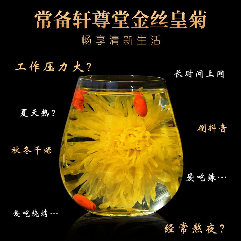 菊花茶菊花金丝皇菊一朵一杯大黄菊花茶搭配枸杞茶胎菊决明子茶叶 虎窝拼