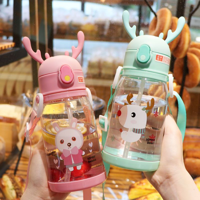 Children's Straw Cup learning drink cup boys and girls baby leakproof cute antler kettle
