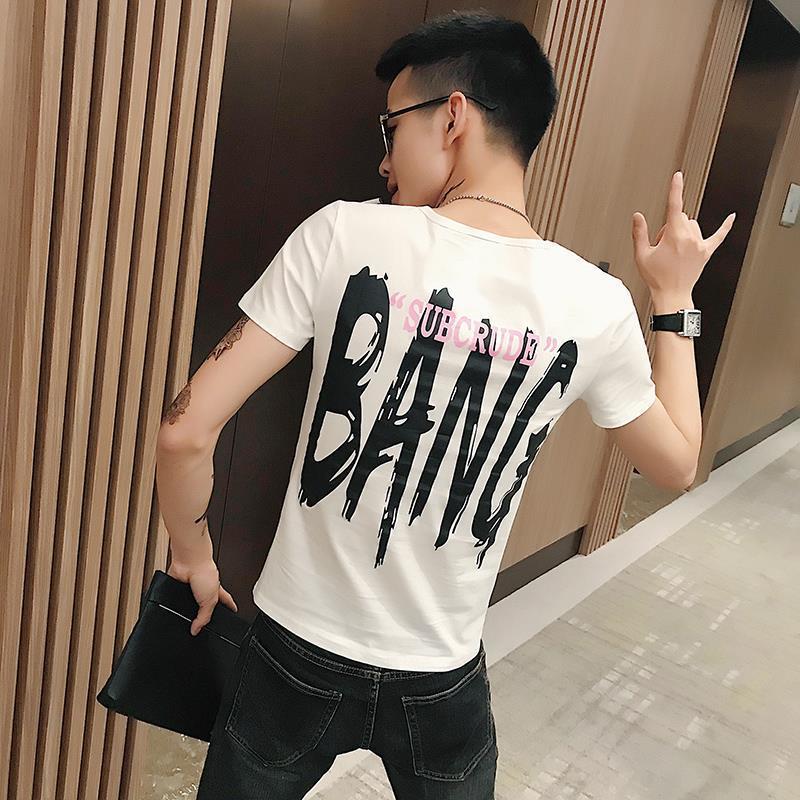 夏季短袖t恤男圆领印花潮流修身社会人衣服精神小伙帅气潮牌半袖