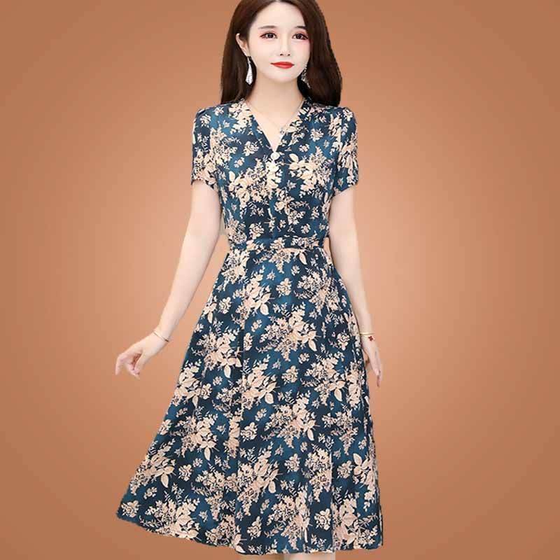 动感哥弟品牌连衣裙女夏高档真丝阔太太女装桑蚕丝妈妈裙子新款潮